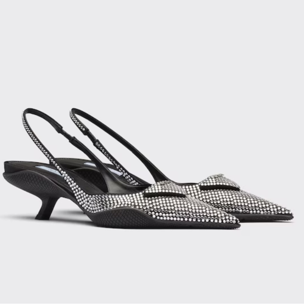 NIB PRADA Satin sling-back pumps with crystals Size 37
